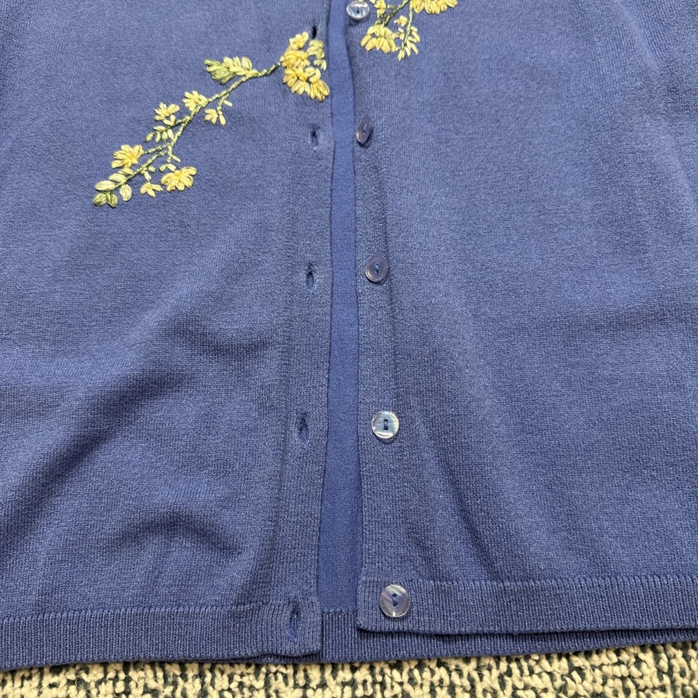Emma James Petite XL Cardigan Blue Embroidered Short Sleeve - Picture 5 of 11